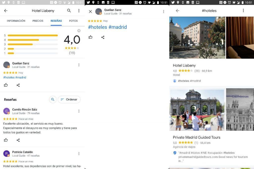 hashtags en Google Maps