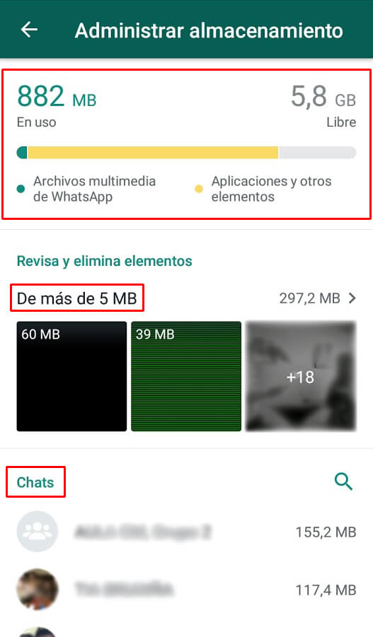 Administrador almacenamiento WhatsApp