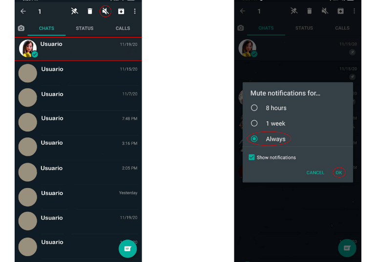 como silenciar grupos de WhatsApp