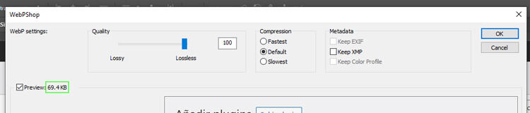 La configuración de WebP reduce el peso de la imagen
